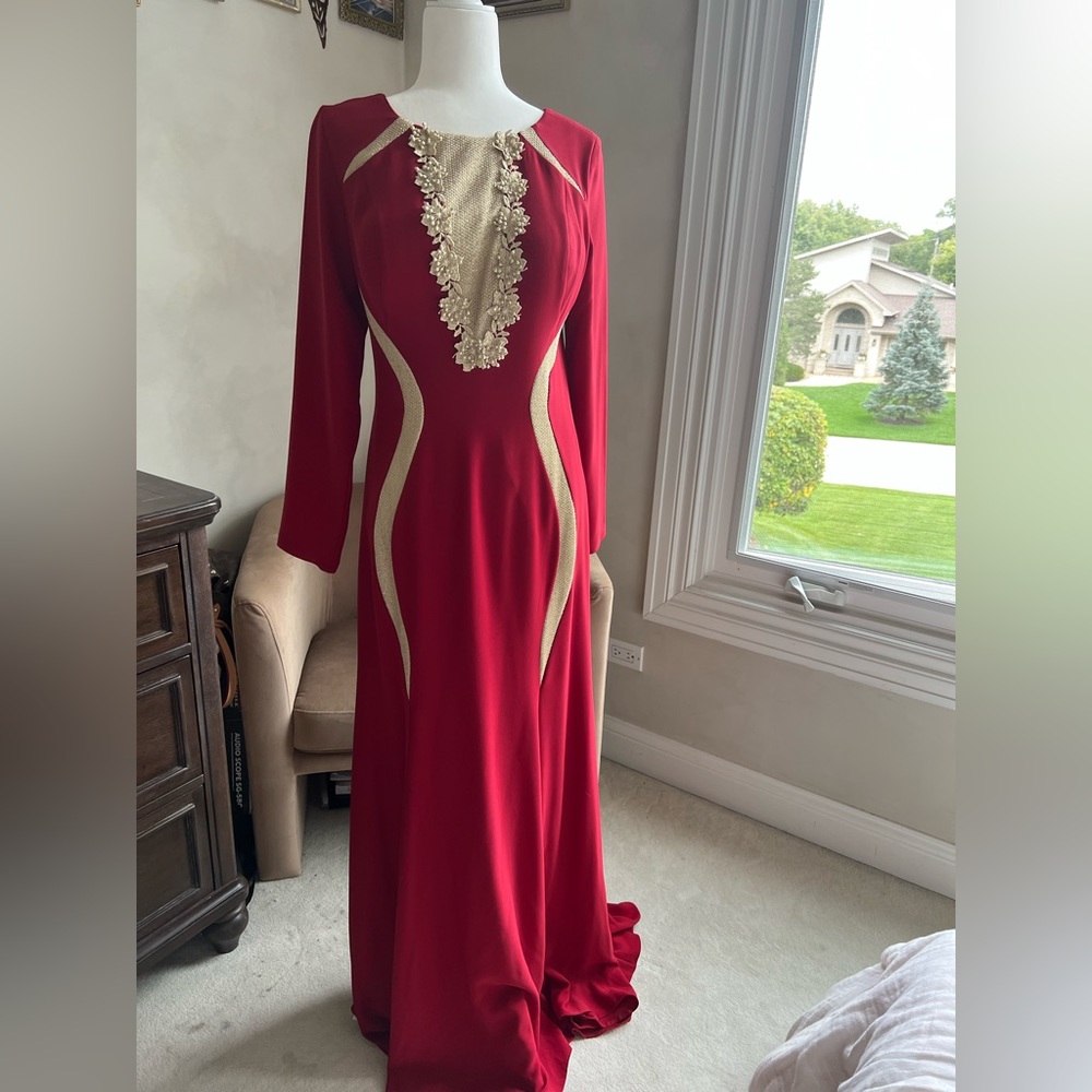 Red long sleeve maxi dress